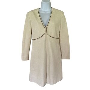 Pinko Onorevole Abito Maglia Boucle Dress 4 Beige V-Neck Beaded Trim IT 40 NEW 4